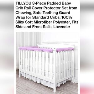 NEW TillYou 3pk Microfiber Reversible Crib Rail Covers. Lilac/White 51x7 27.5x7